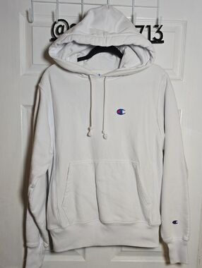 Champion S School White Hooded Pullover Sweatshirt with Small Logo